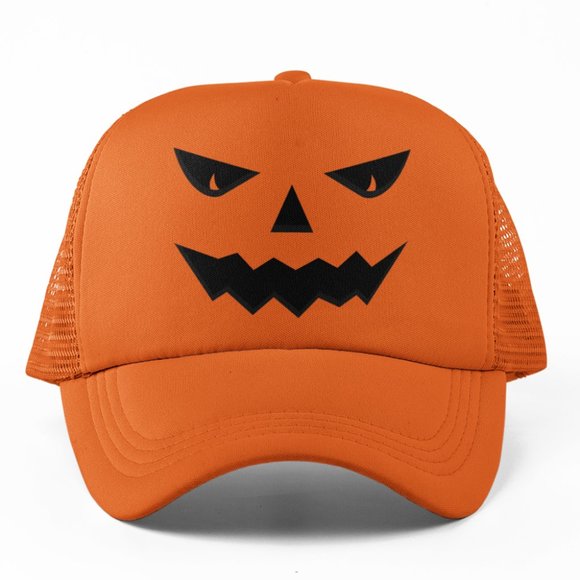 Other - 🆕Jack O Lantern Pumpkin Face Orange Foam Trucker Hat Mesh Snapback Cap